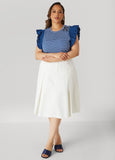 Pleated A Line Denim Skirt