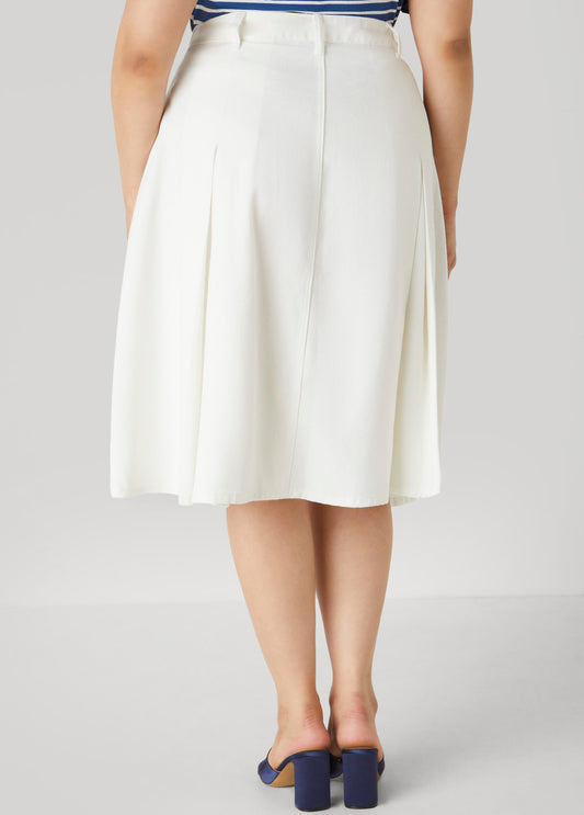 Pleated A Line Denim Skirt