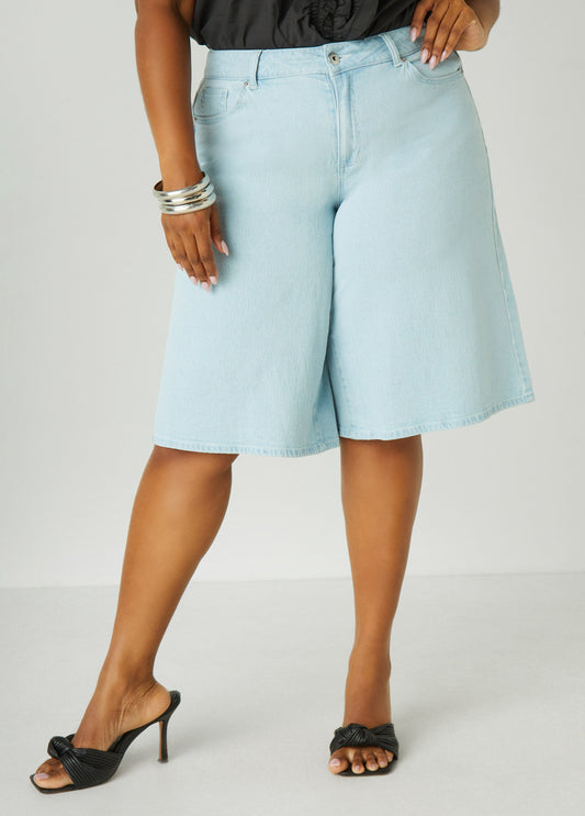 Plus Size Wide Leg Denim Shorts