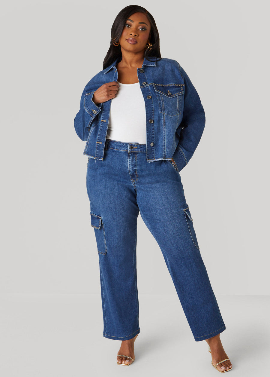 Plus Size Studded Cargo Jeans