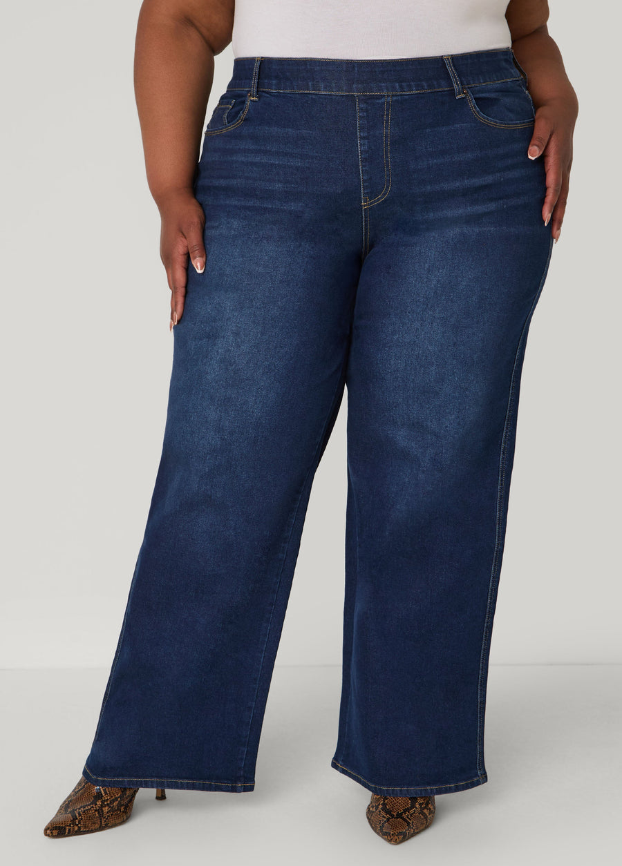 Plus Size Pull On Wide Leg Jeans