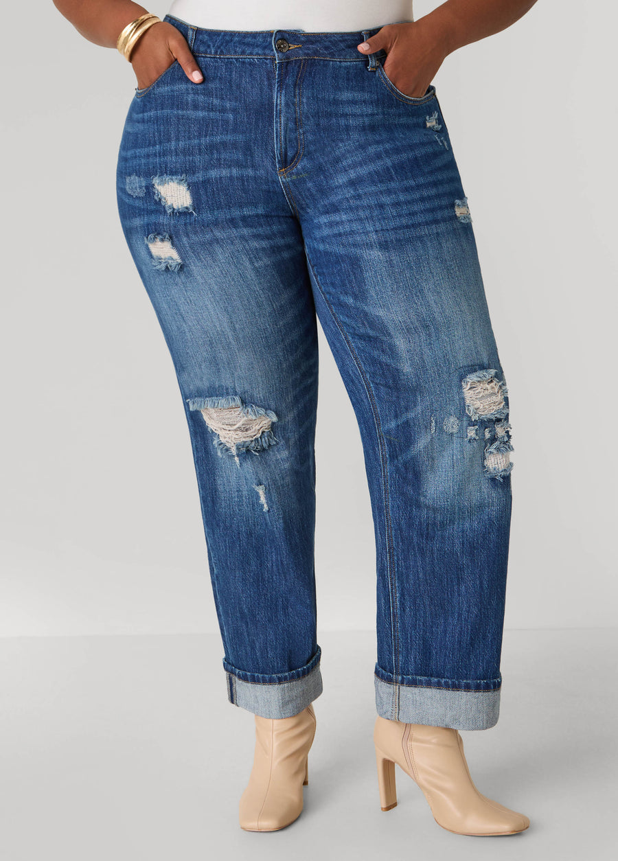 Plus Size Distressed Straight Leg Jeans