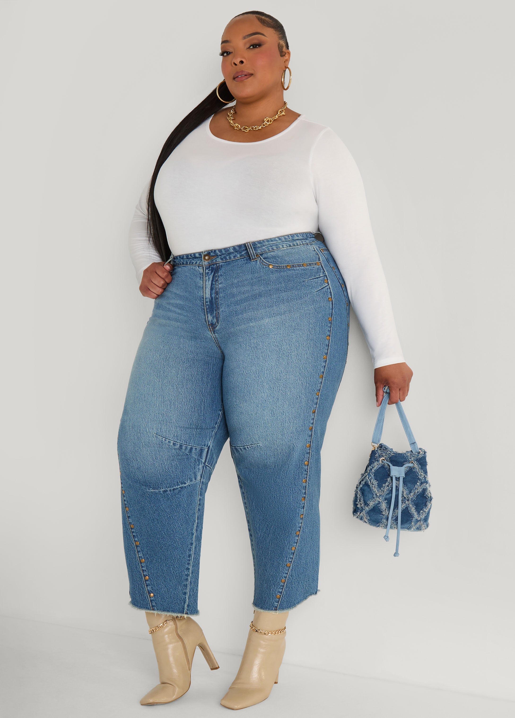 Plus Size Straight Leg Studded Jeans