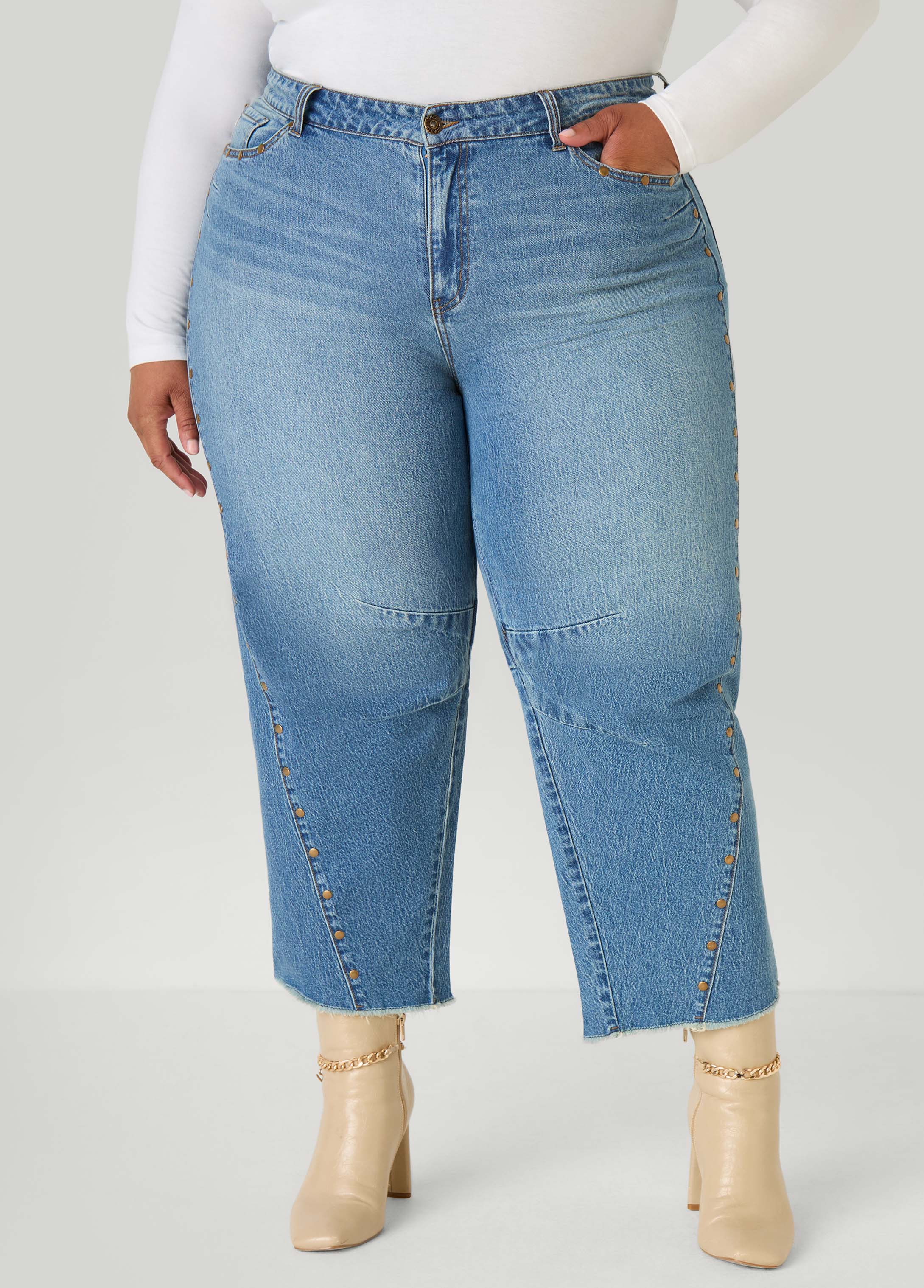 Plus Size Studded Straight Leg Jeans