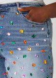 Crystal Distressed Denim Shorts