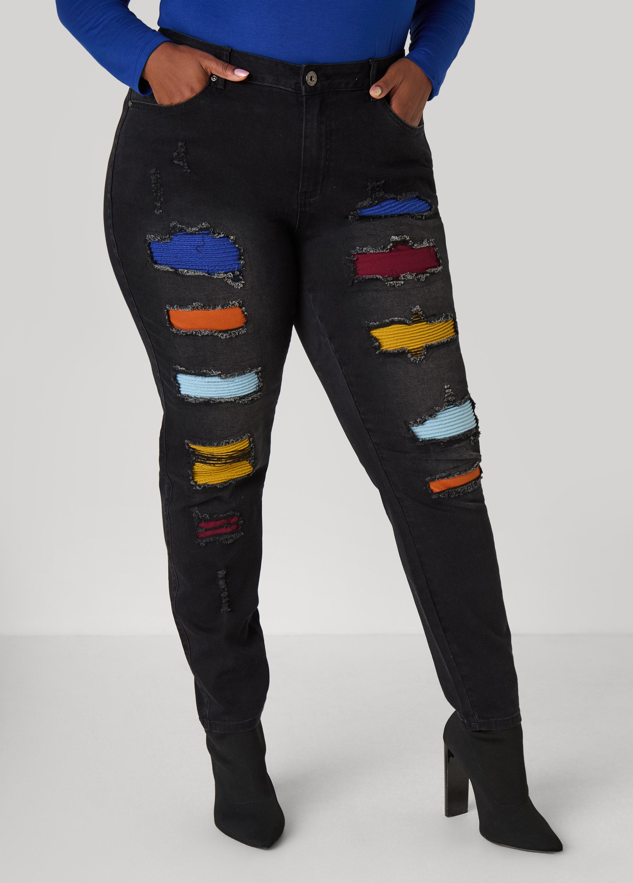 Plus Size Cutout Ribbed Skinny Jeans