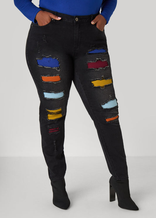 Plus Size Cutout Ribbed Skinny Jeans