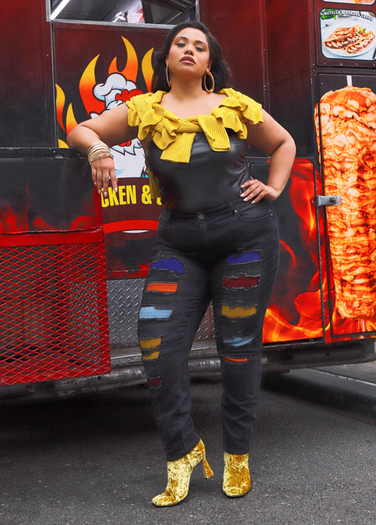 Cutout Ribbed Skinny Jeans