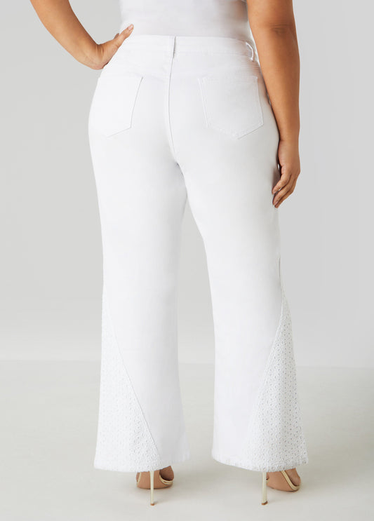 Eyelet Paneled Flared Jeans