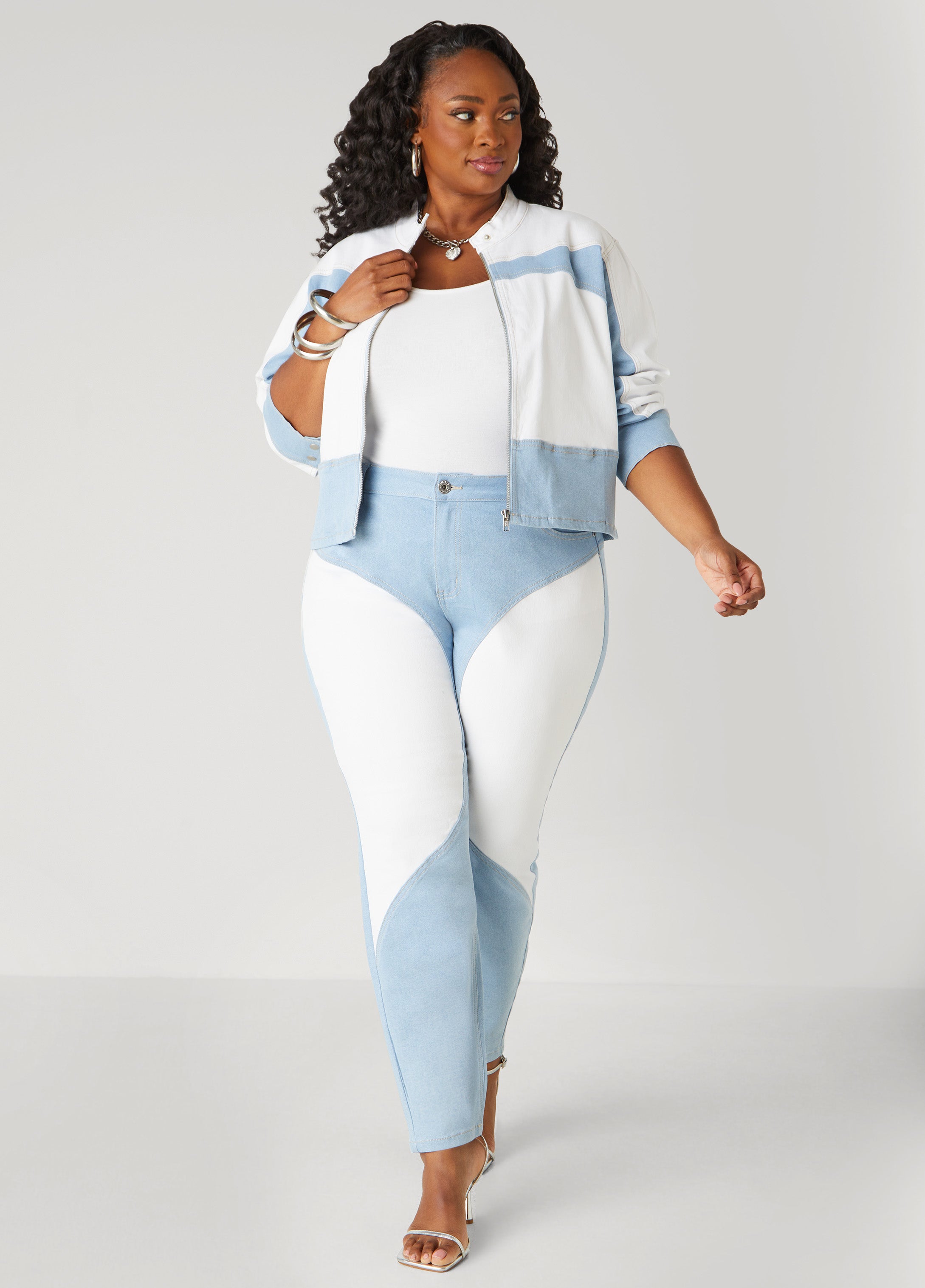 Plus Size Colorblock Mid Rise Skinny Jeans