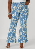 Plus Size Butterfly Print Flared Jeans