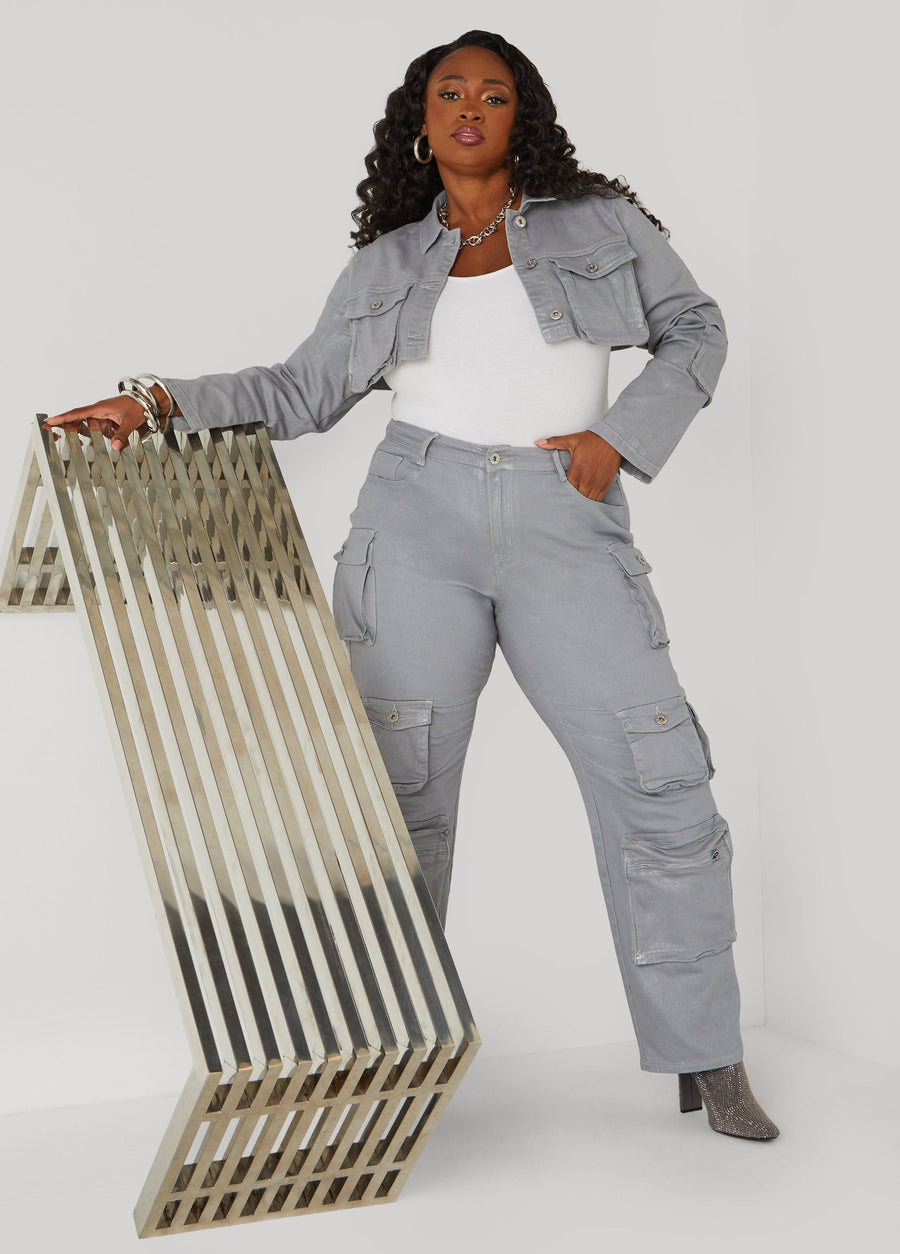 Plus Size Coated Cargo Jeans