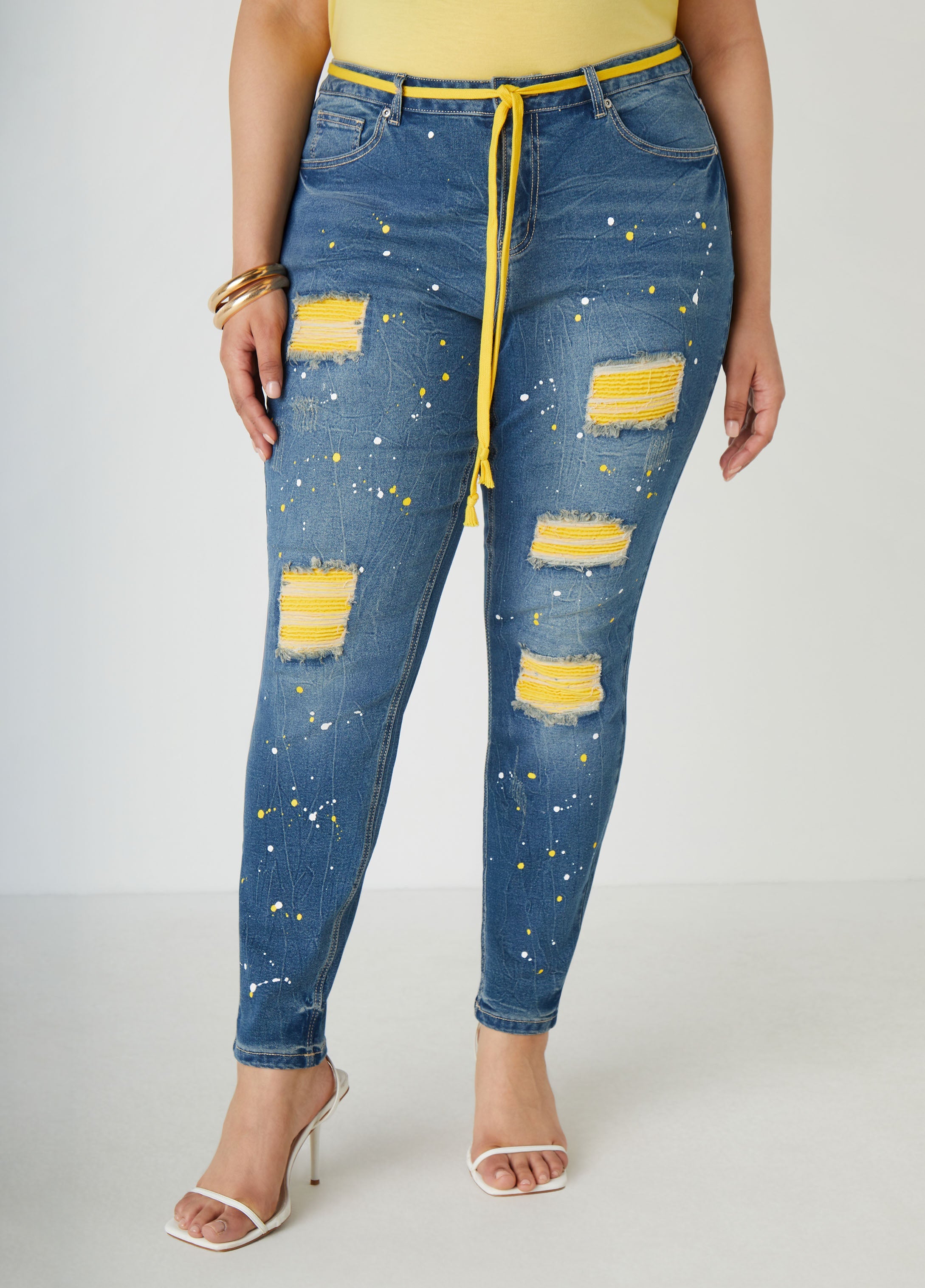 Plus Size Cutout Ribbed Paneled Skinny Jeans