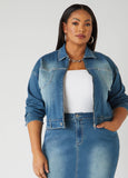 Plus Size Cropped Zip Front Denim Jacket