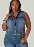 Plus Size Crystal Denim Vest