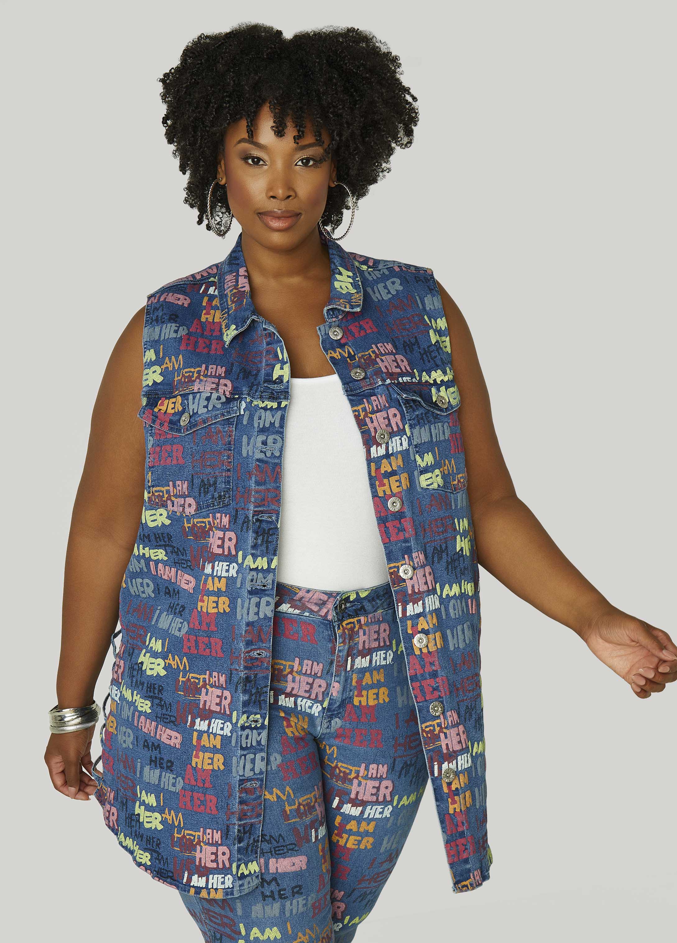 Plus Size I Am Her Cutout Denim Vest