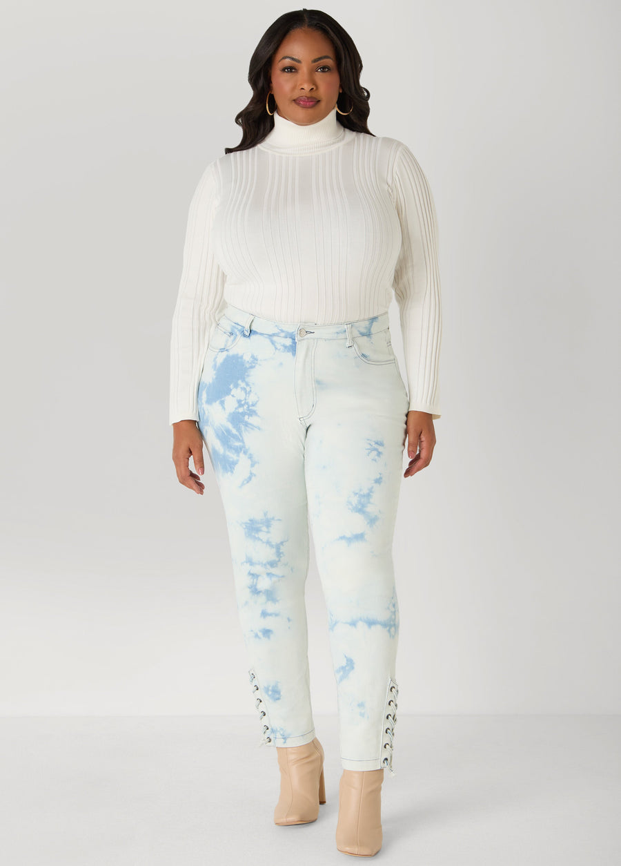Plus Size Lace Up Acid Wash Skinny Jeans