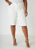 Plus Size Studded Frayed Denim Bermuda Shorts
