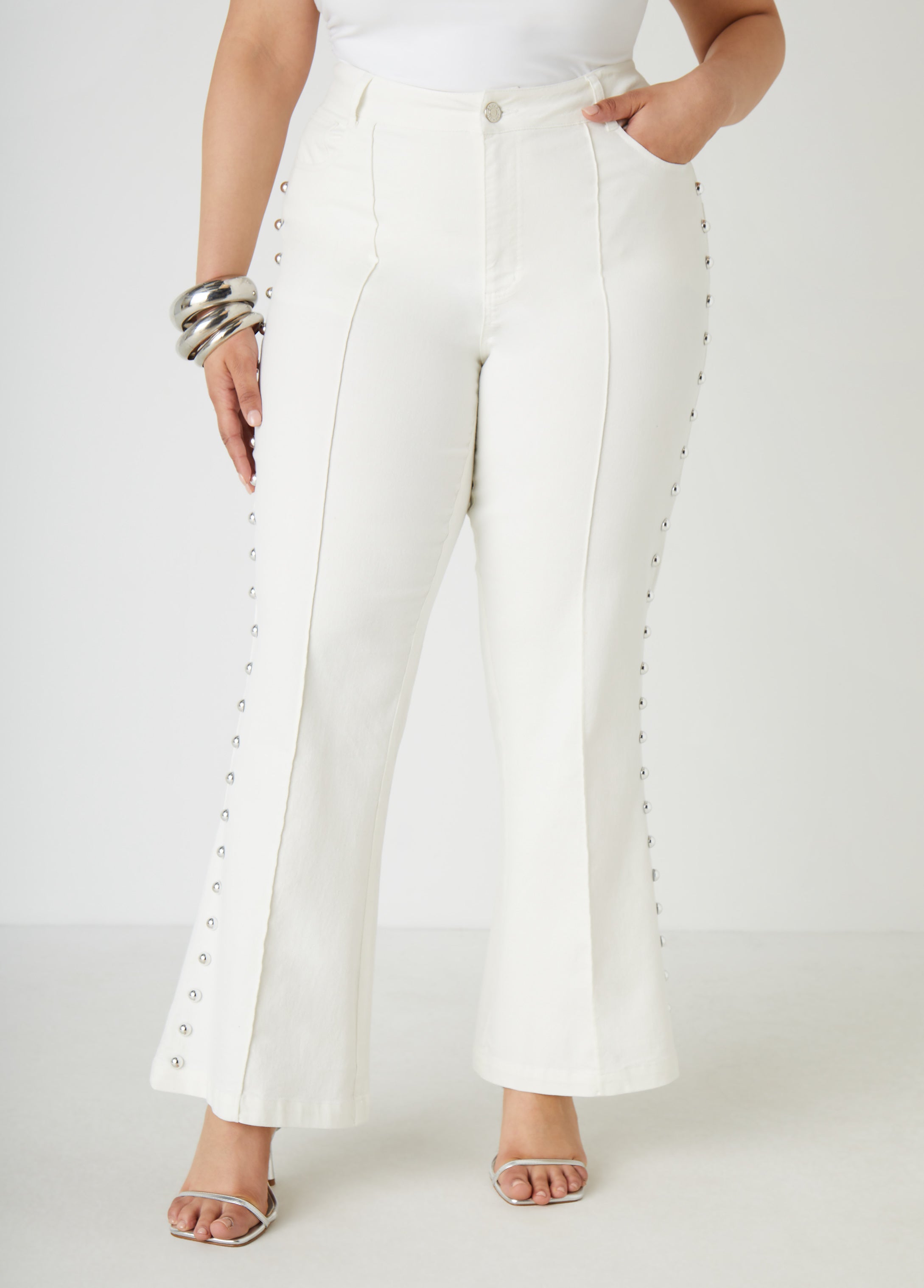 Plus Size High Rise Studded Flared Jeans