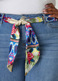Scarf Belt Stretch Denim Capris