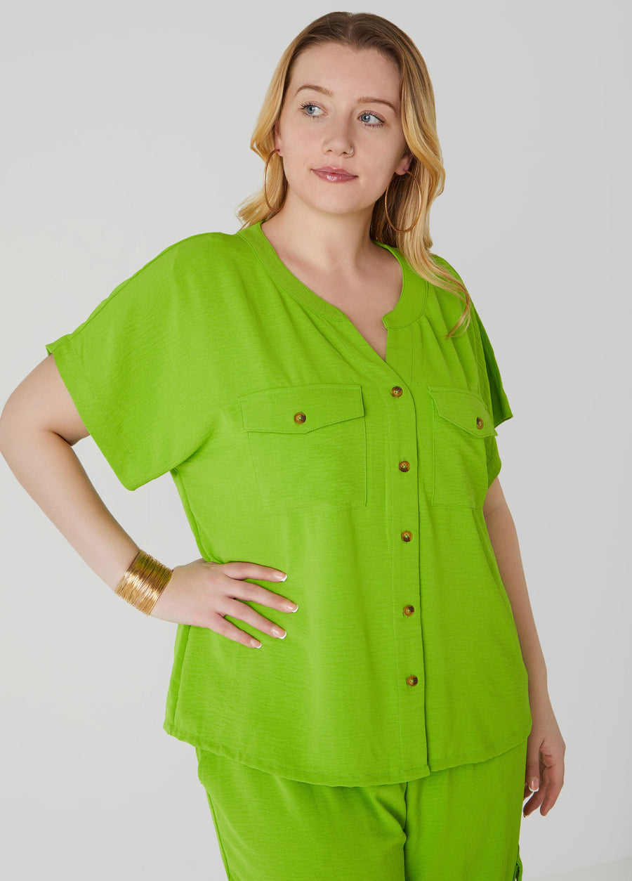 Plus Size Textured Cargo Shirt