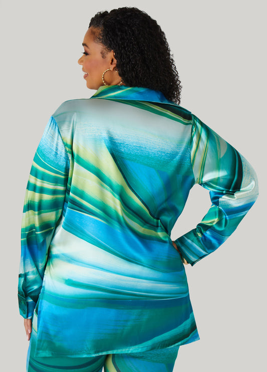 Wave Print Satin Shirt