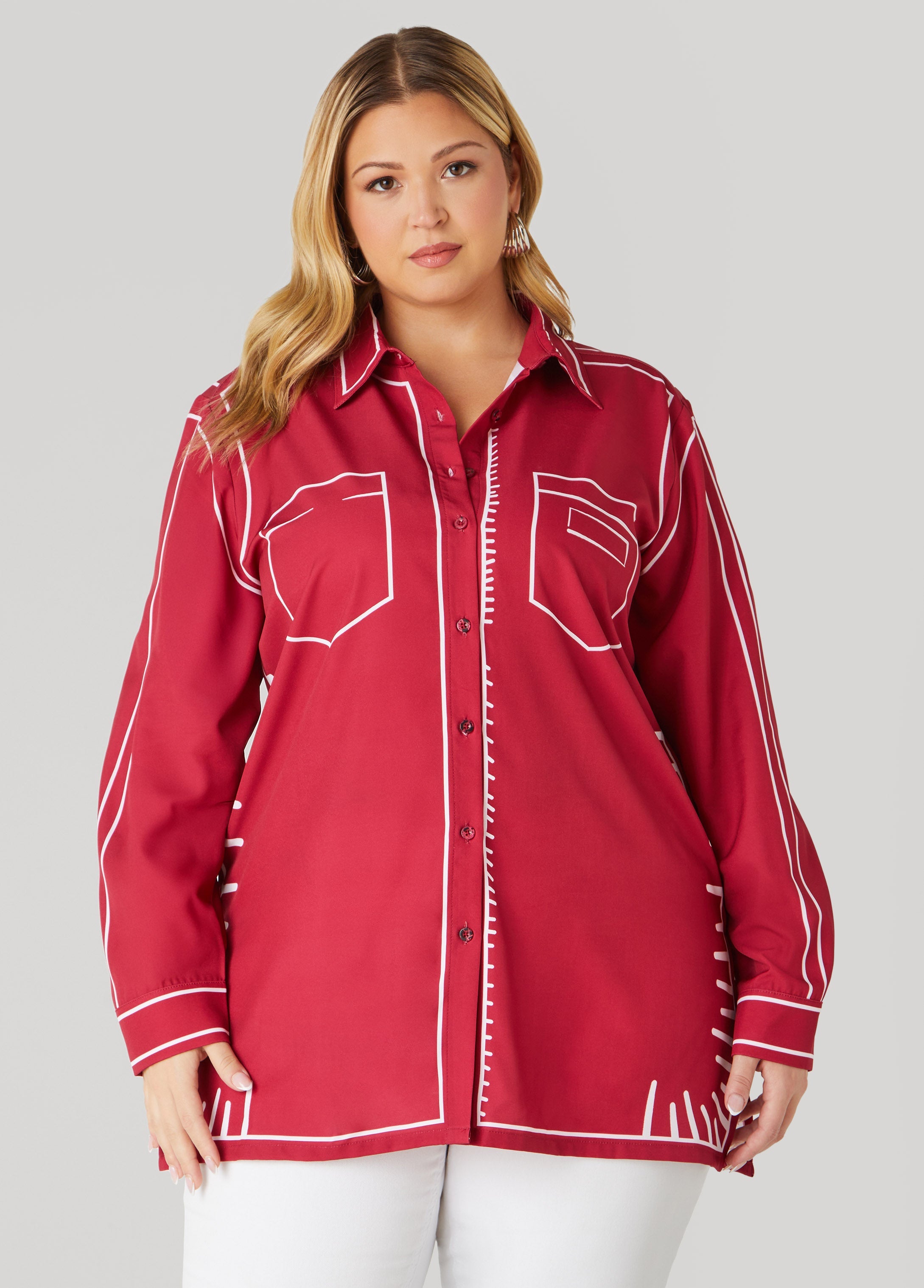 Plus Size Pop Art Collared Shirt