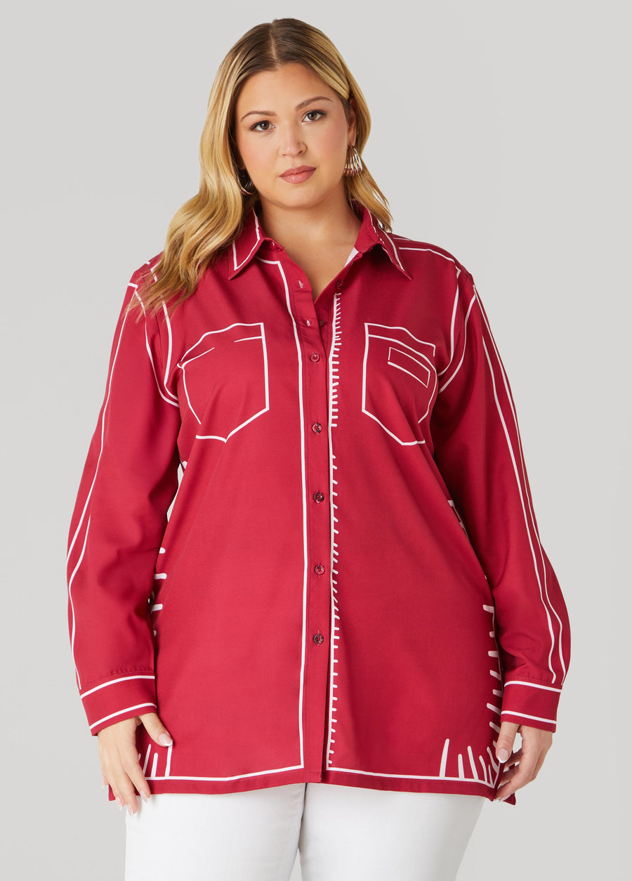 Plus Size Pop Art Collared Shirt