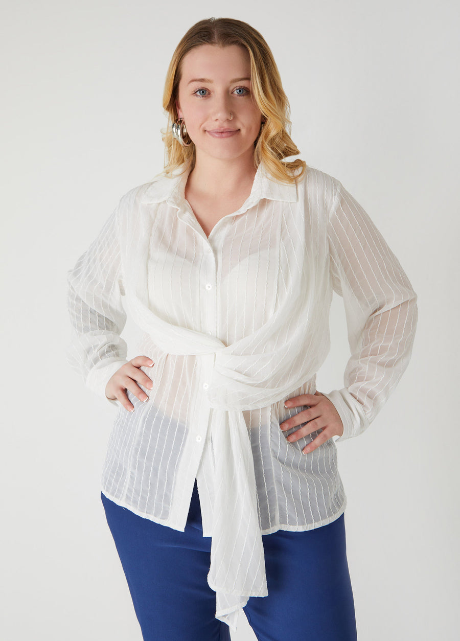 Plus Size Textured Tie Front Shirt