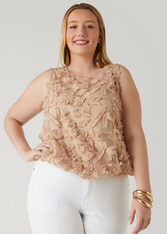 Embroidered Mesh Bubble Top