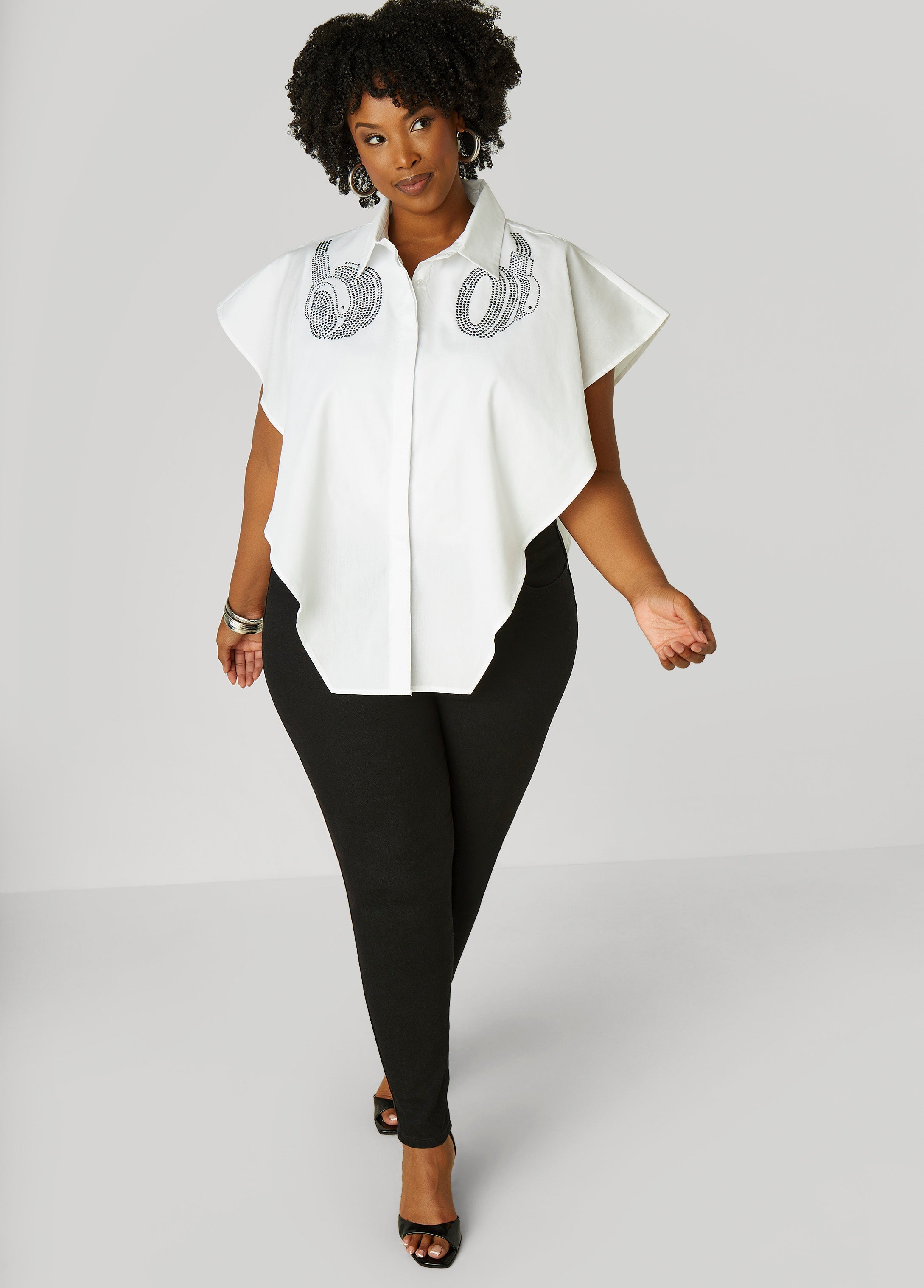 Plus Size Headphones Crystal V Cut Shirt