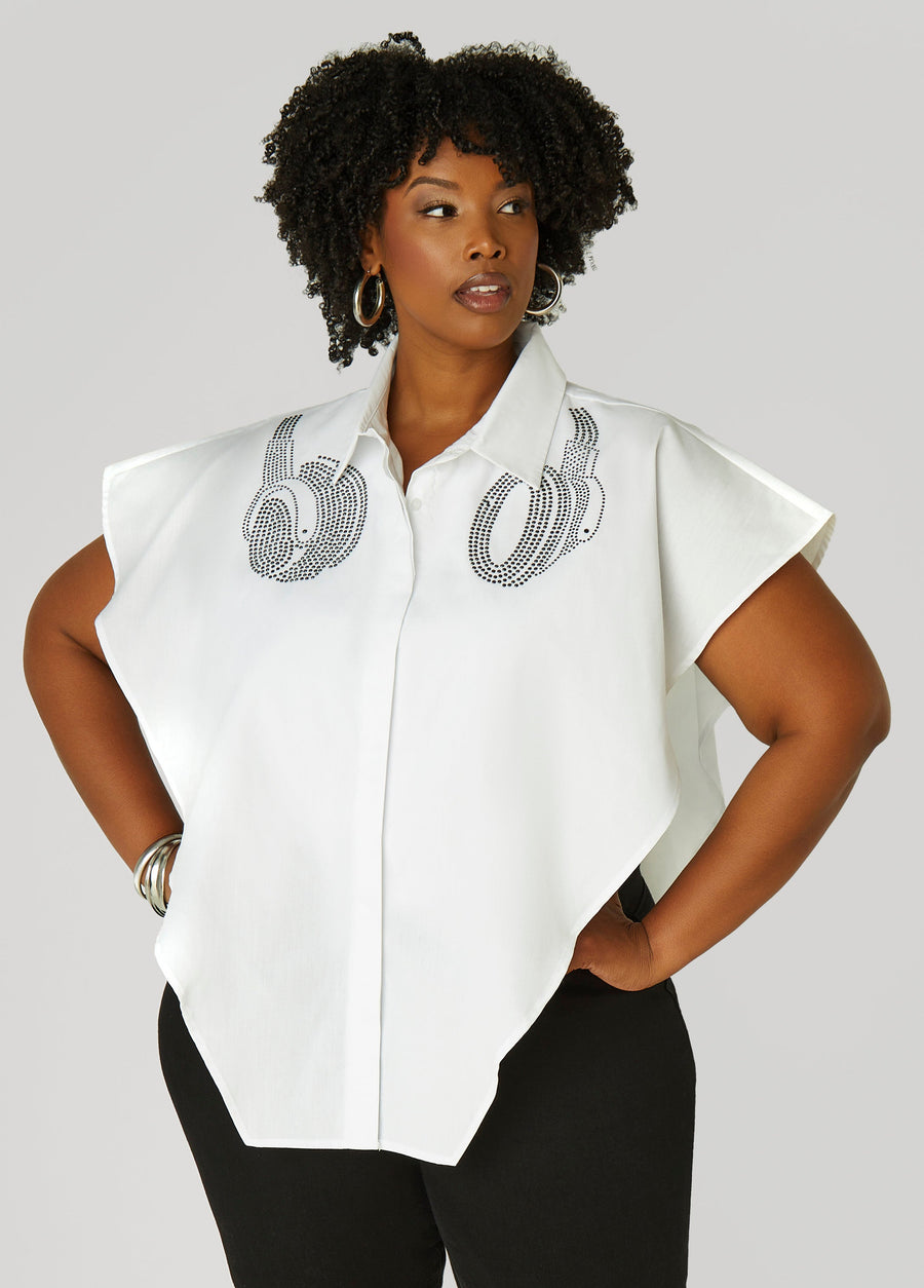 Plus Size Headphones Crystal V Cut Shirt