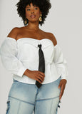 Off The Shoulder Tie Detailed Shirt