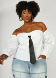 Plus Size Off The Shoulder Tie Detailed Shirt