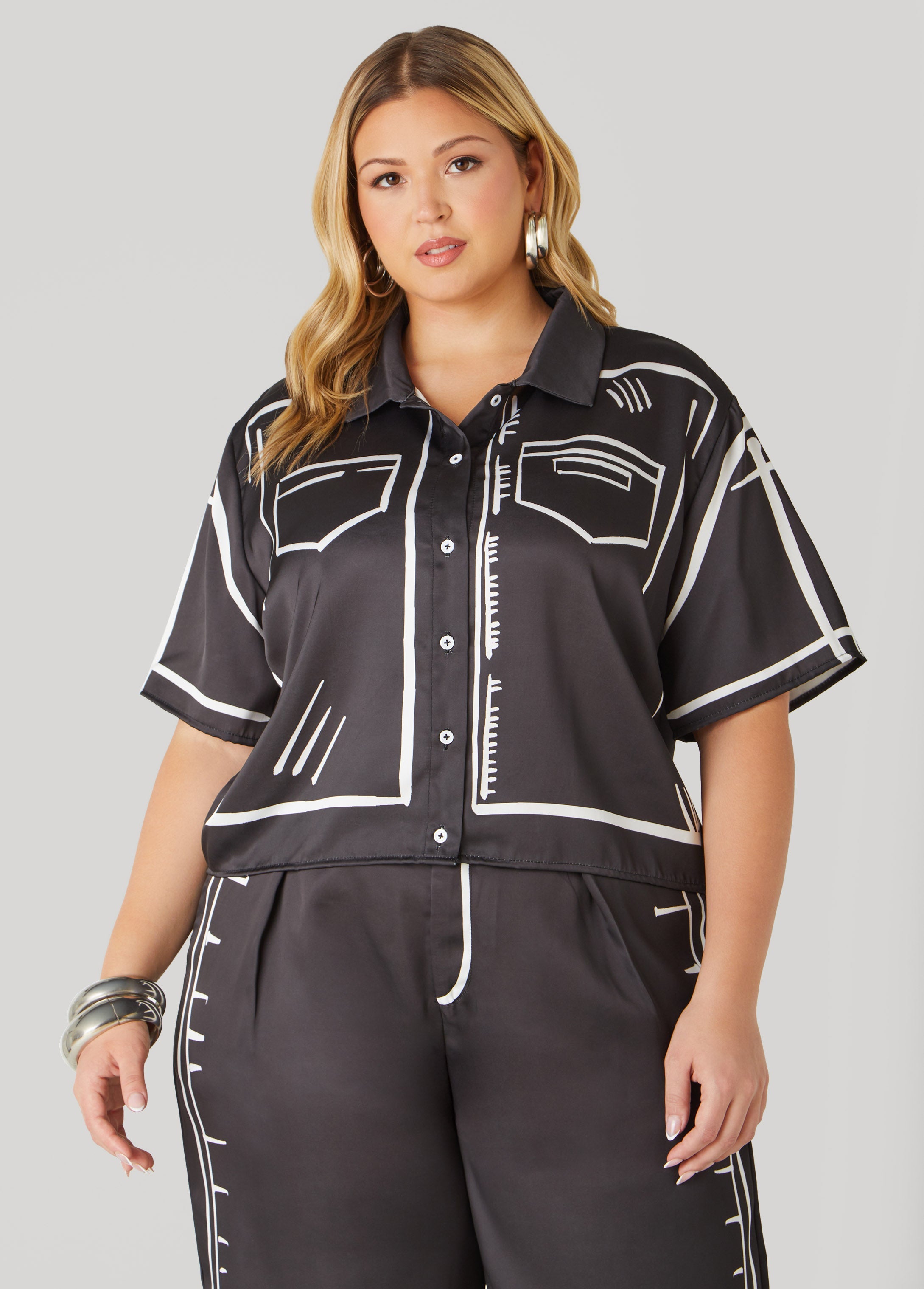 Plus Size Cropped Pop Art Shirt