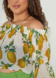 Off The Shoulder Lemon Print Top