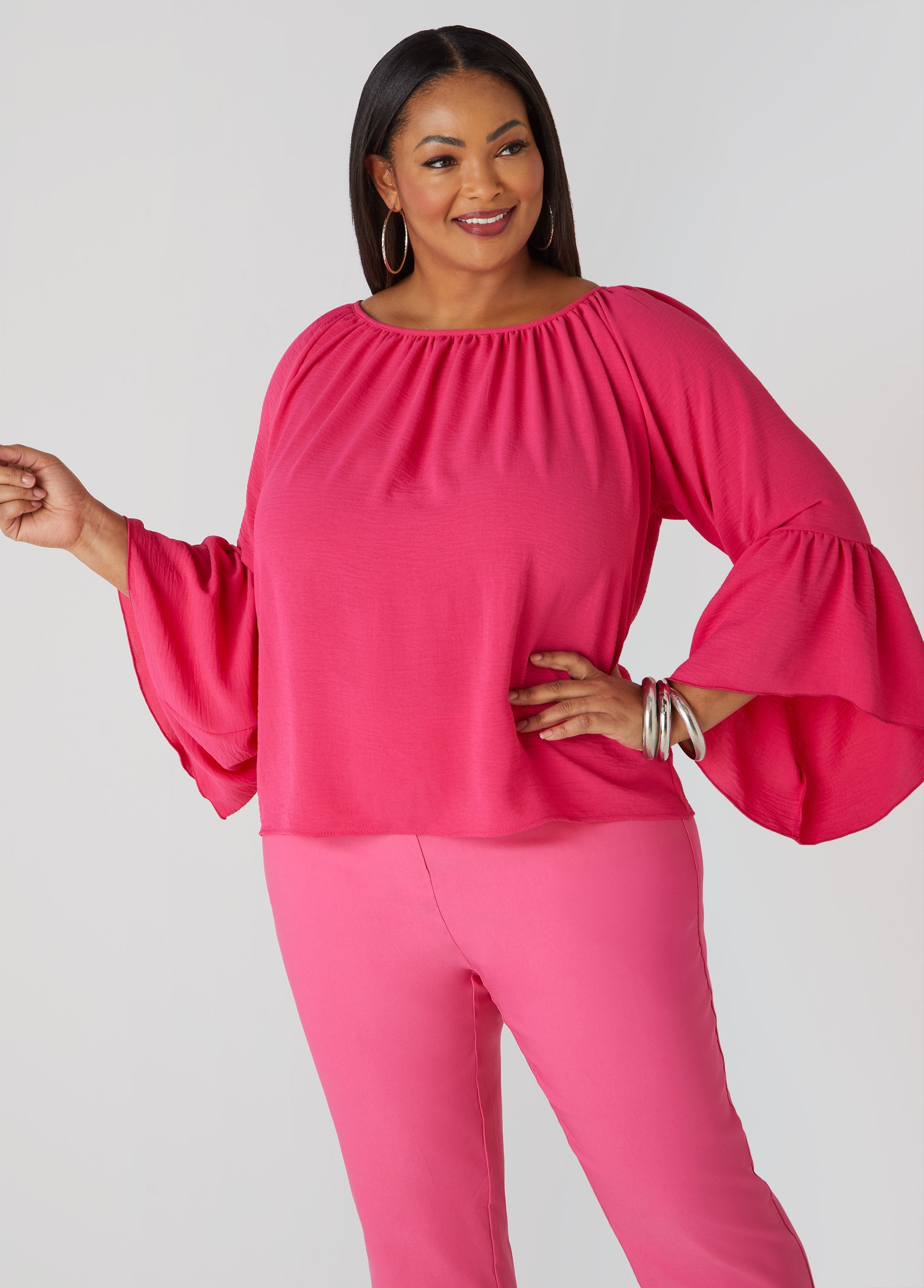 Plus Size Textured Bell Sleeved Blouse