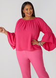 Plus Size Textured Bell Sleeved Blouse