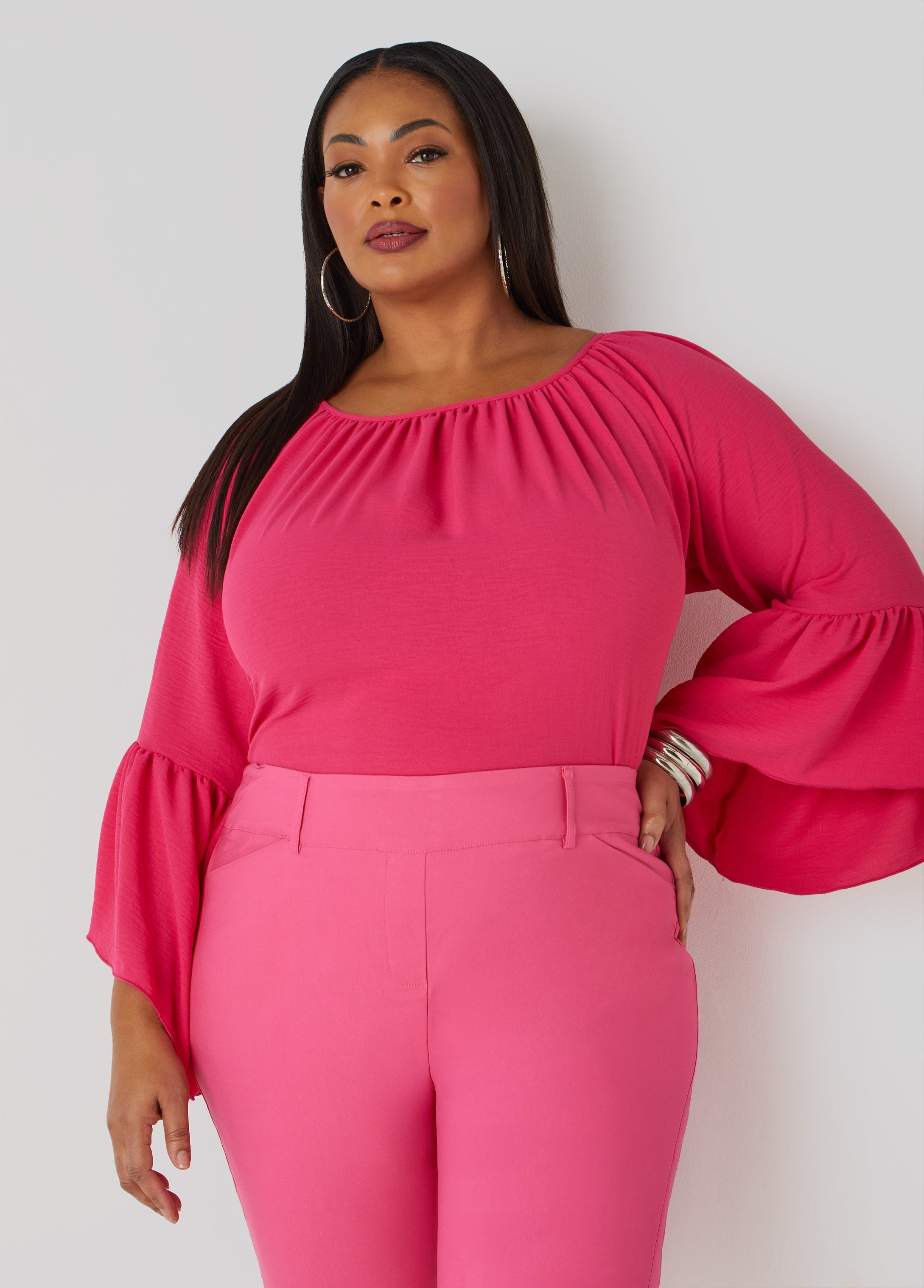 Plus Size Textured Bell Sleeved Blouse