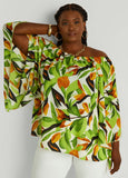 Off The Shoulder Leaf Print Blouse