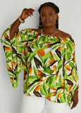 Plus Size Off The Shoulder Leaf Print Blouse