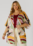 Plus Size Geo Print Open Front Kimono
