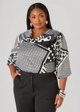 Plus Size Printed Satin Cowl Neck Blouse
