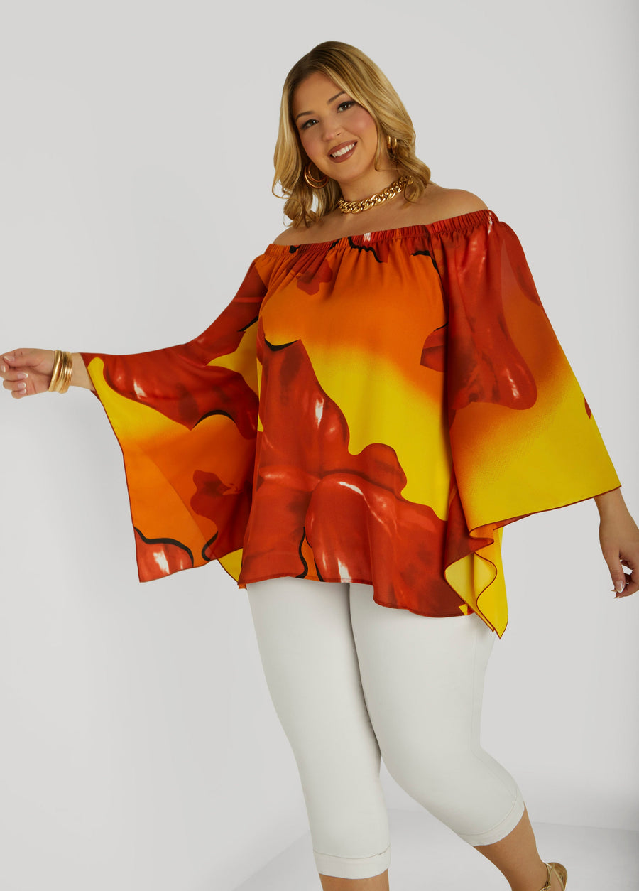 Plus Size Floral Off The Shoulder Blouse