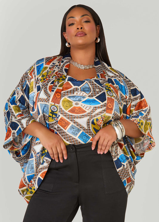 Board Print Satin Kimono