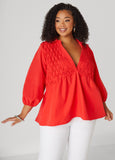 Plus Size Smocked Cotton Blend Blouse