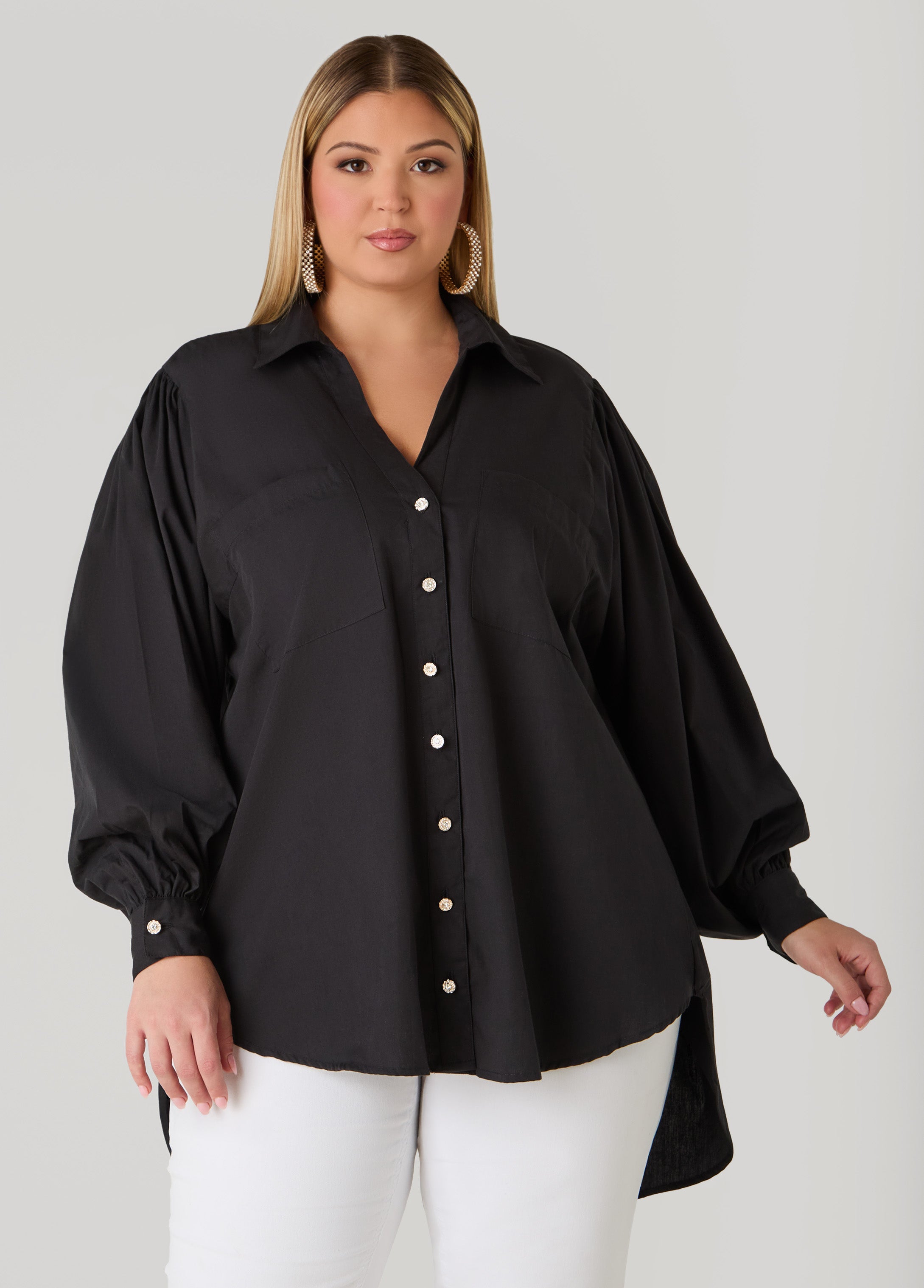 Plus Size Tie Up Open Back Shirt