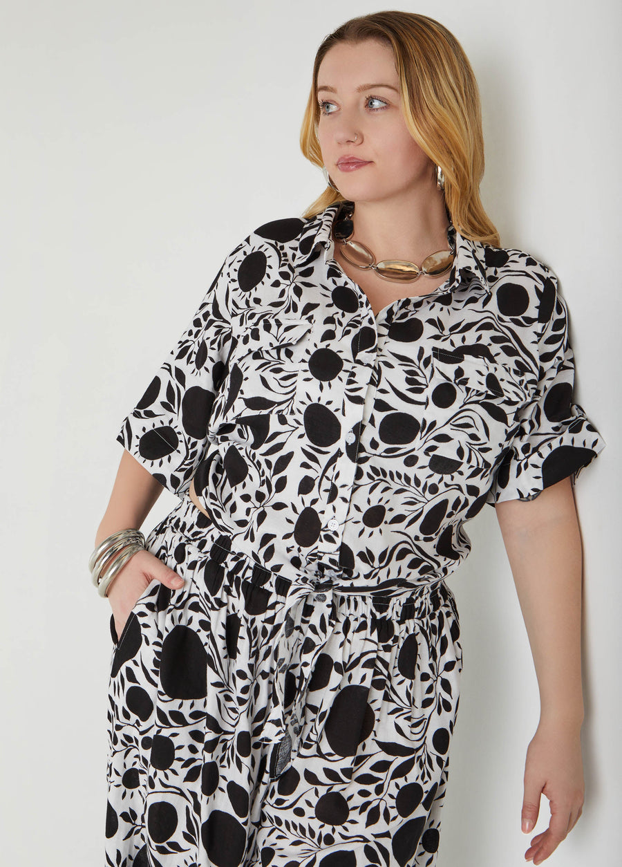 Plus Size Floral Tie Front Cotton Shirt