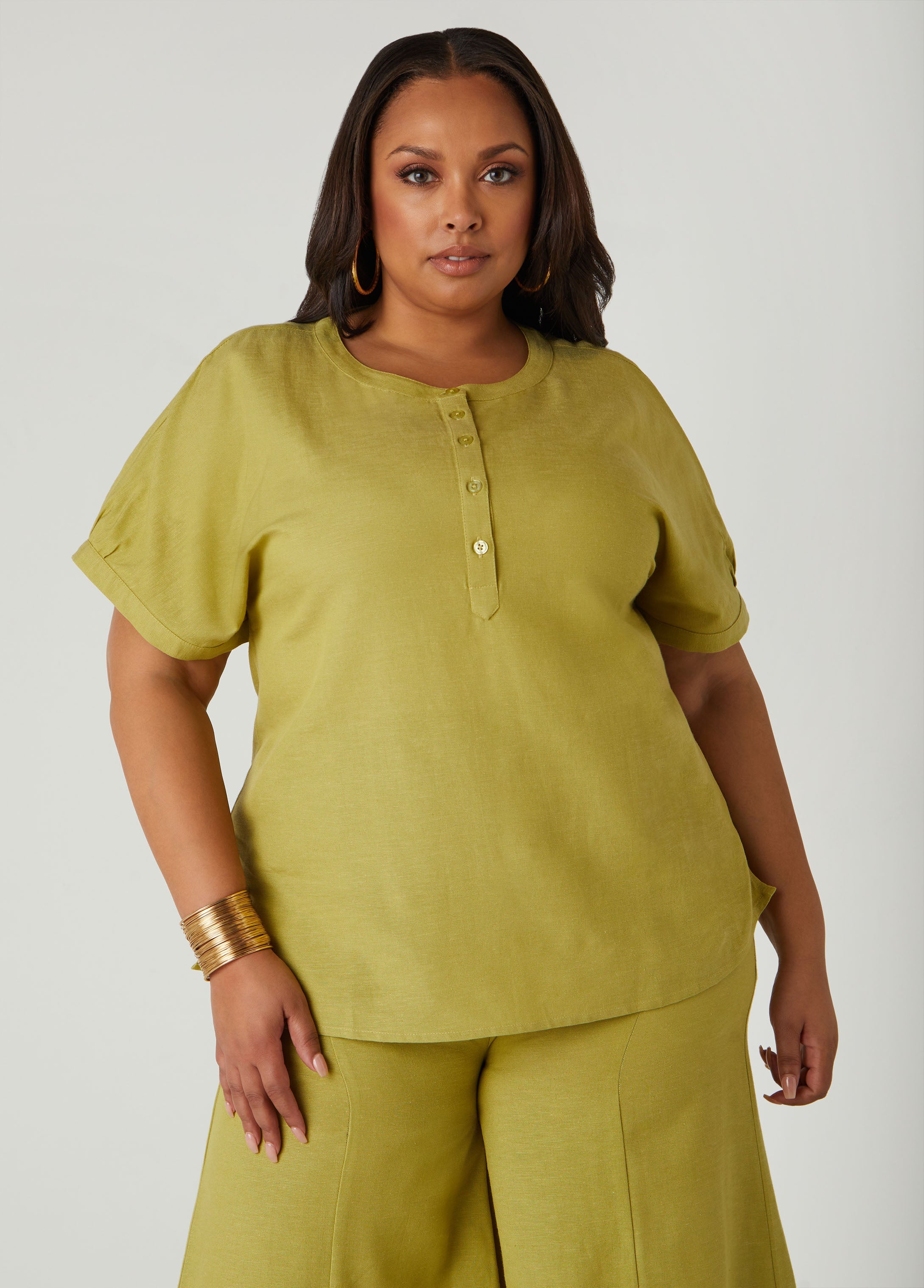 Plus Size Button Front Tunic