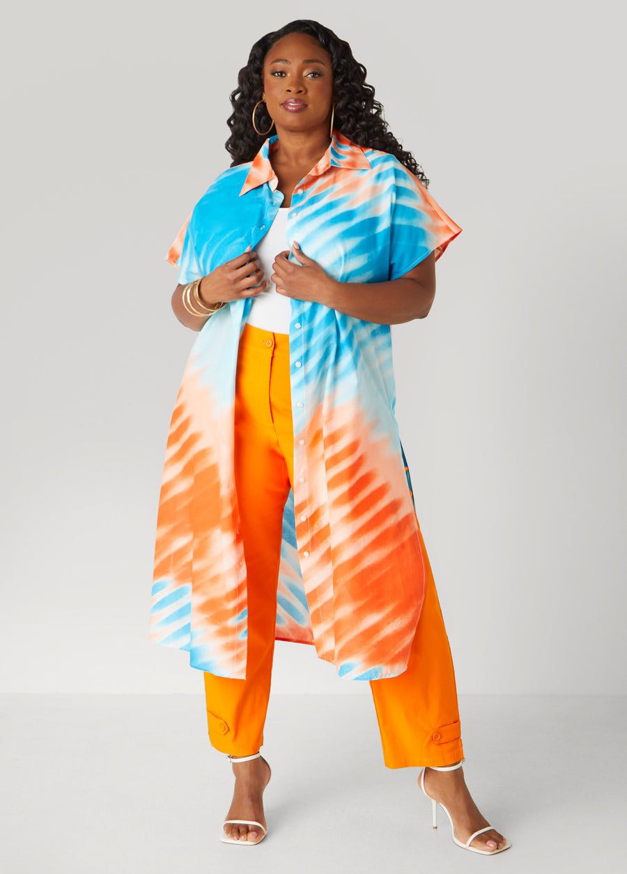 Plus Size Tie Dyed Cotton Duster Shirt